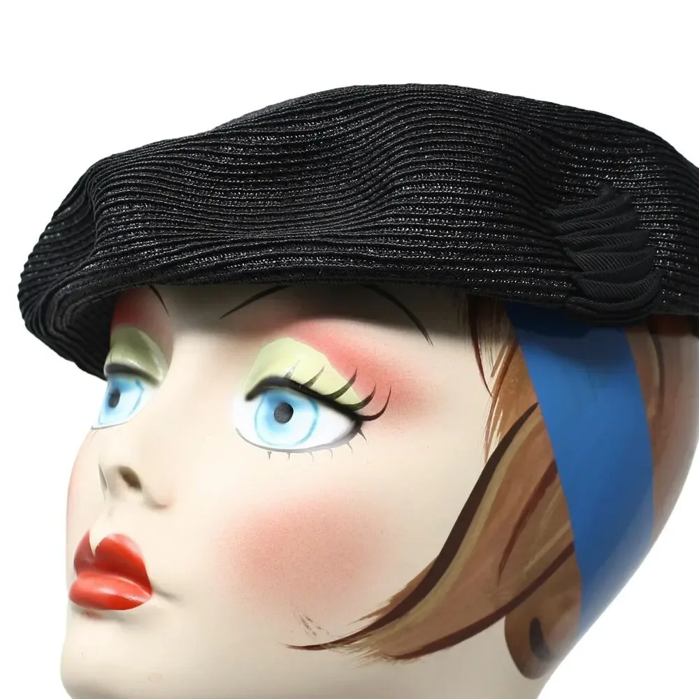 Vintage Black Textured Tilt Hat Bow Accent Cocktail Church Fascinator - Hey Viv - Picture 3 of 8